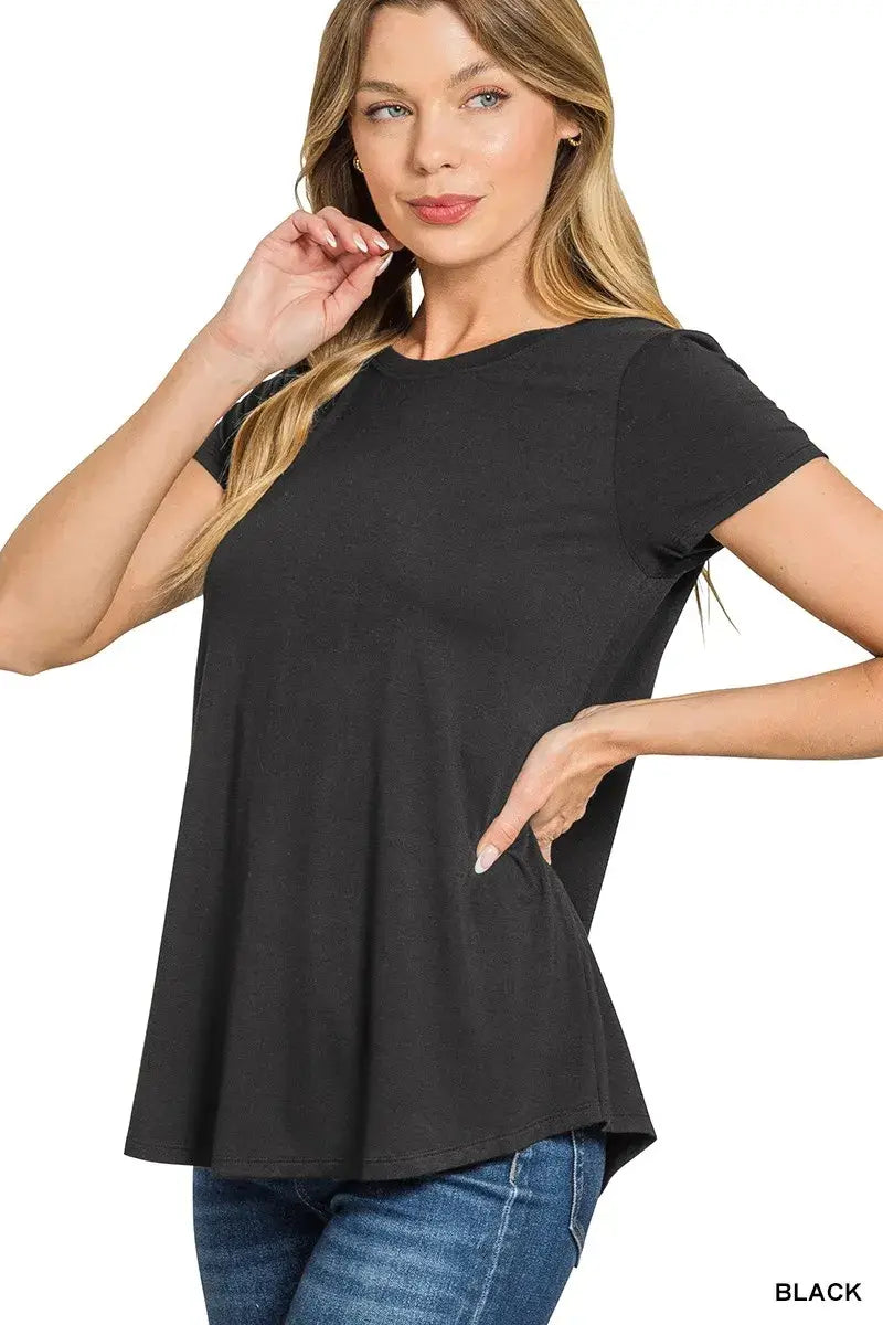 Zenana Flowy Round Hem Rayon Short Sleeve T-Shirt