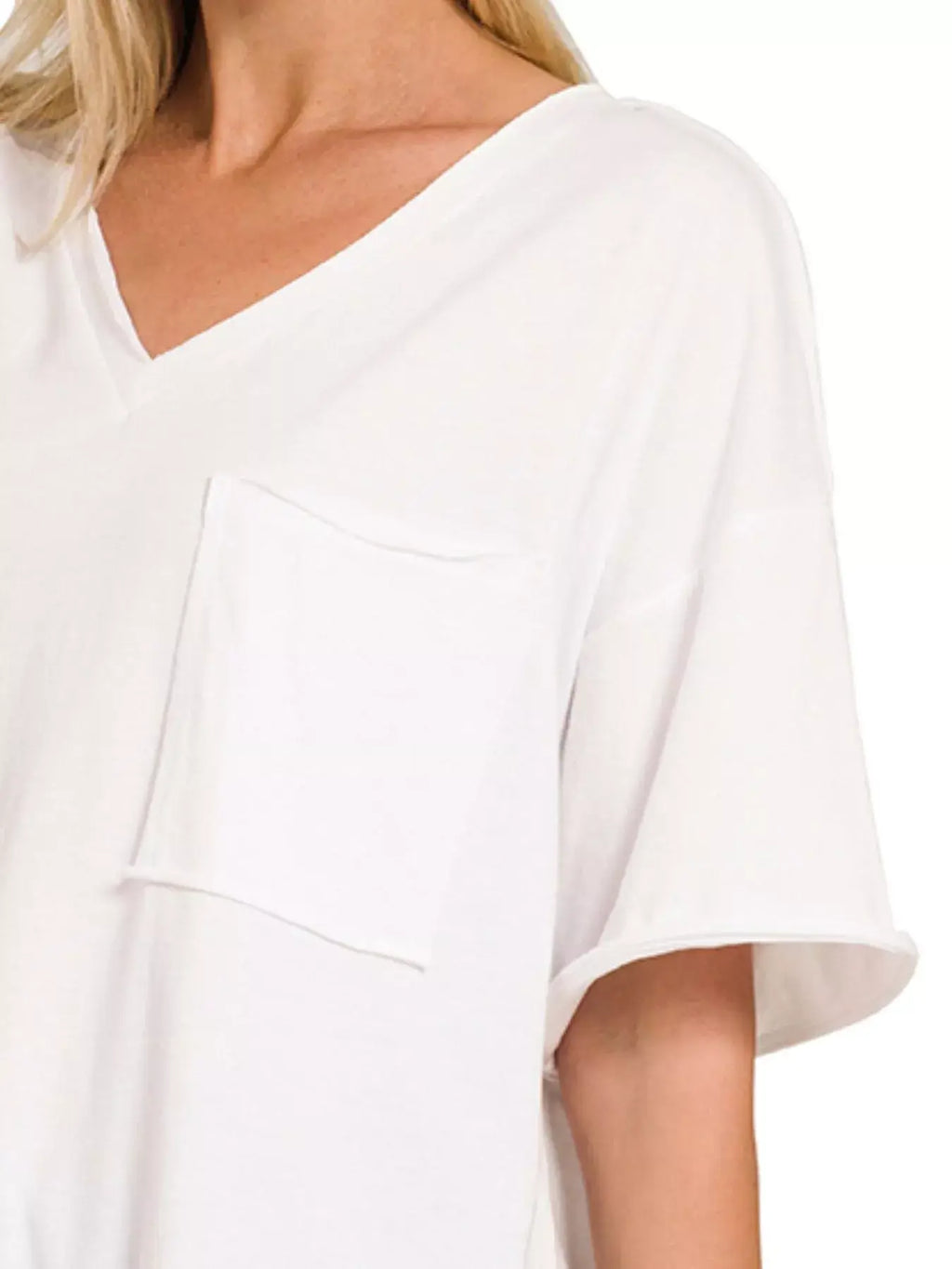Zenana Front Pocket Raw Edge Boyfriend Tee