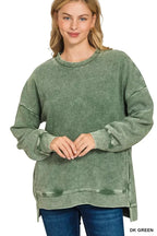 Zenana Full Size Acid Washed Double Ribbed Hi-low Sweatshirt Plus Size