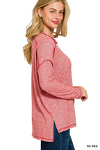 Zenana Full Size Melange Hacci Exposed Seam Hi-low Tee Plus Size