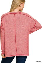 Zenana Full Size Melange Hacci Exposed Seam Hi-low Tee Plus Size