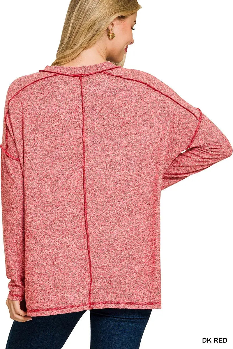 Zenana Full Size Melange Hacci Exposed Seam Hi-low Tee Plus Size