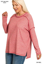 Zenana Full Size Melange Hacci Exposed Seam Hi-low Tee Plus Size