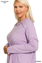 Zenana Full Size Melange Hacci Exposed Seam Hi-low Tee Plus Size