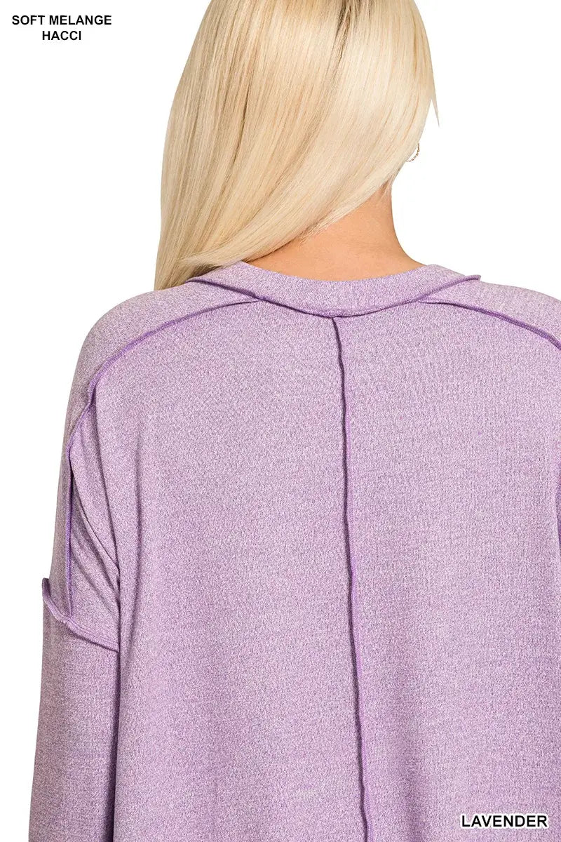 Zenana Full Size Melange Hacci Exposed Seam Hi-low Tee Plus Size