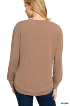 Zenana Full Size Raised Rib Round Neck Long Sleeve Top Plus Size