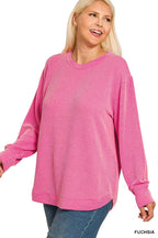 Zenana Full Size Raised Rib Round Neck Long Sleeve Top Plus Size