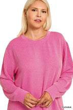 Zenana Full Size Raised Rib Round Neck Long Sleeve Top Plus Size