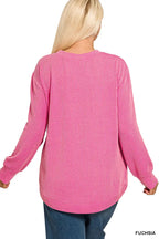 Zenana Full Size Raised Rib Round Neck Long Sleeve Top Plus Size