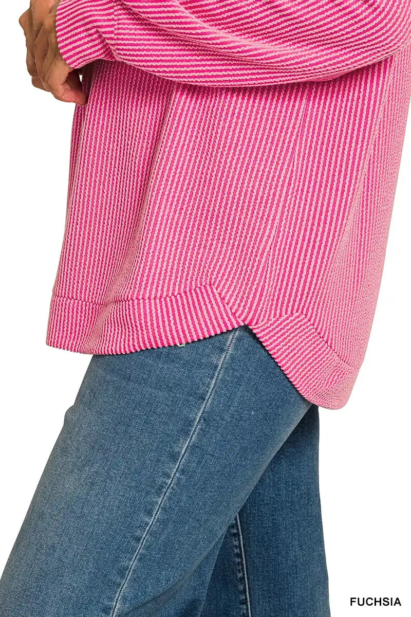 Zenana Full Size Raised Rib Round Neck Long Sleeve Top Plus Size