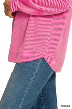 Zenana Full Size Raised Rib Round Neck Long Sleeve Top Plus Size