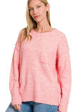 Zenana Melange Hi-low Hem Round Neck Sweater