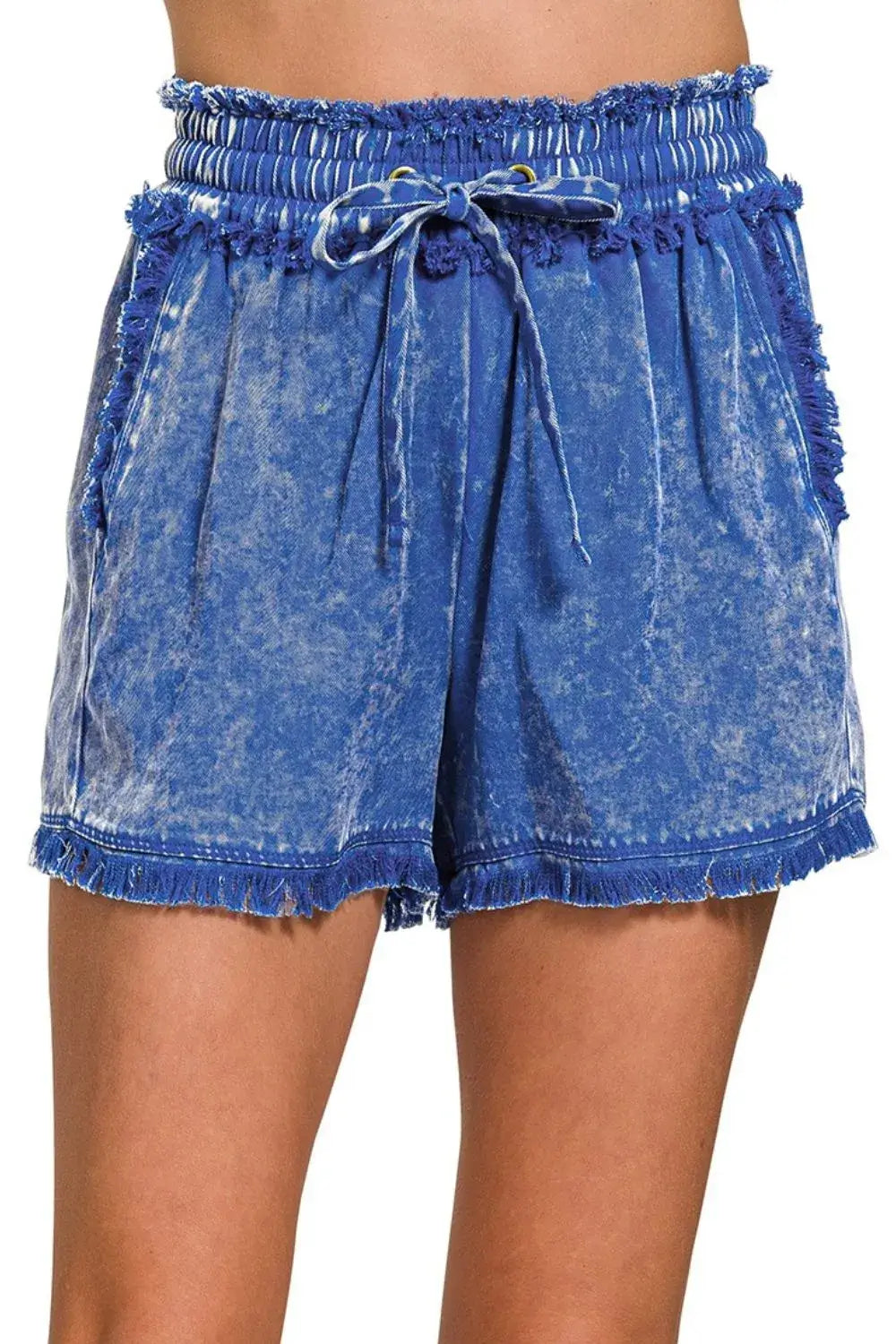 Zenana Mineral Frayed Hem Washed Shorts