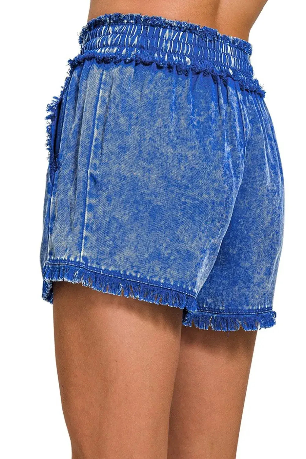 Zenana Mineral Frayed Hem Washed Shorts