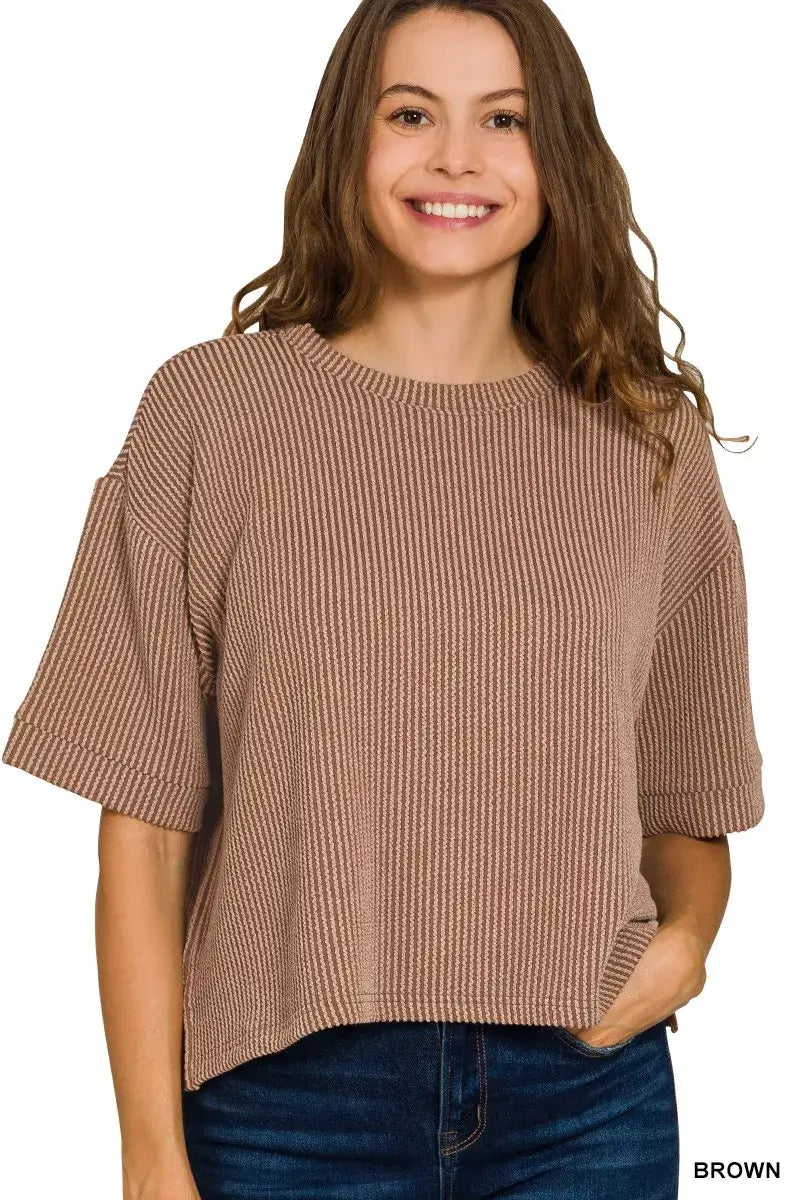 Zenana Raised Rib Short Sleeve Tee & Pants Set