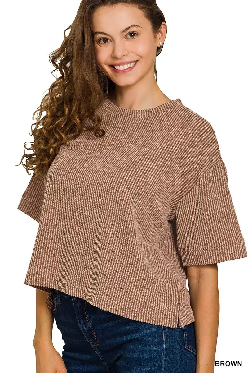 Zenana Raised Rib Short Sleeve Tee & Pants Set