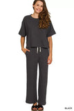 Zenana Raised Rib Short Sleeve Tee & Pants Set
