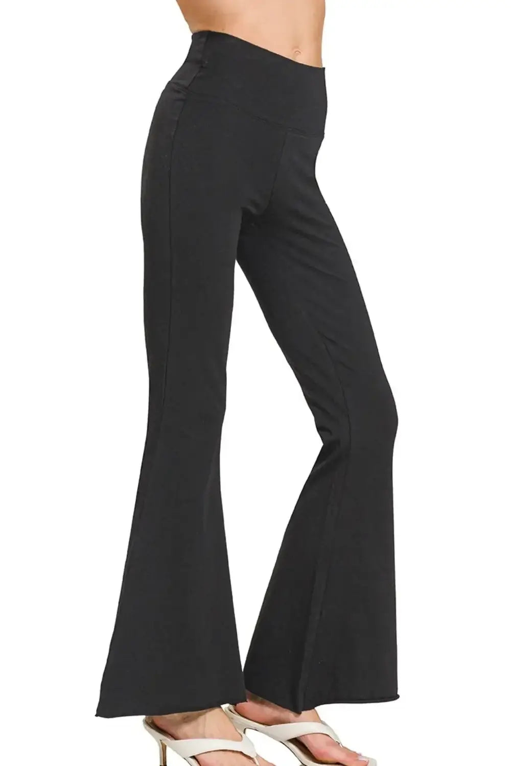Zenana Raw Edge Hem Flare Yoga Pants