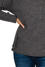 Zenana Ribbed Brushed Melange Hacci Sweater with Chest Pocket