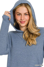 Zenana Ribbed Long Sleeve Hoodie