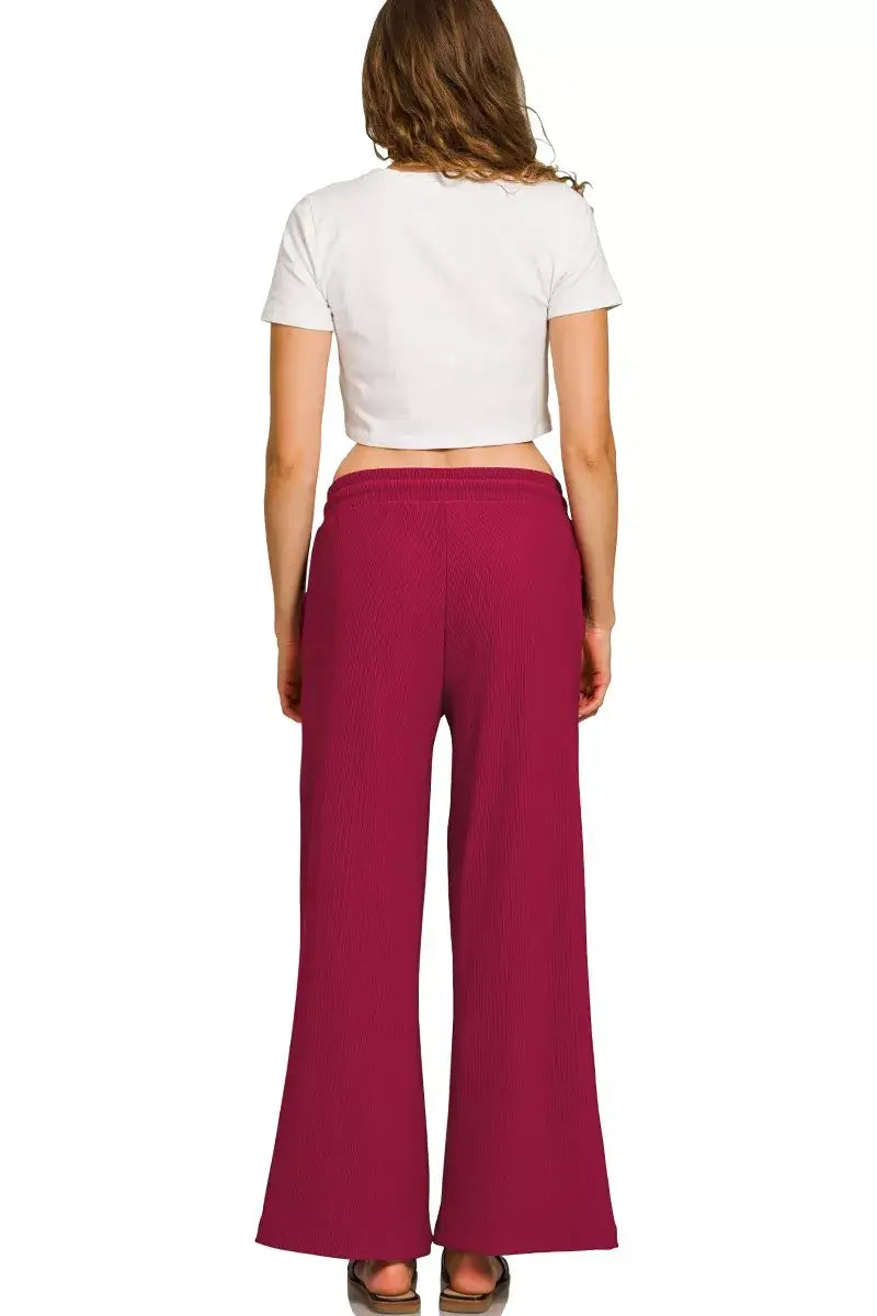 Zenana Ribbed Round Neck Pullover and Drawstring Pants Set