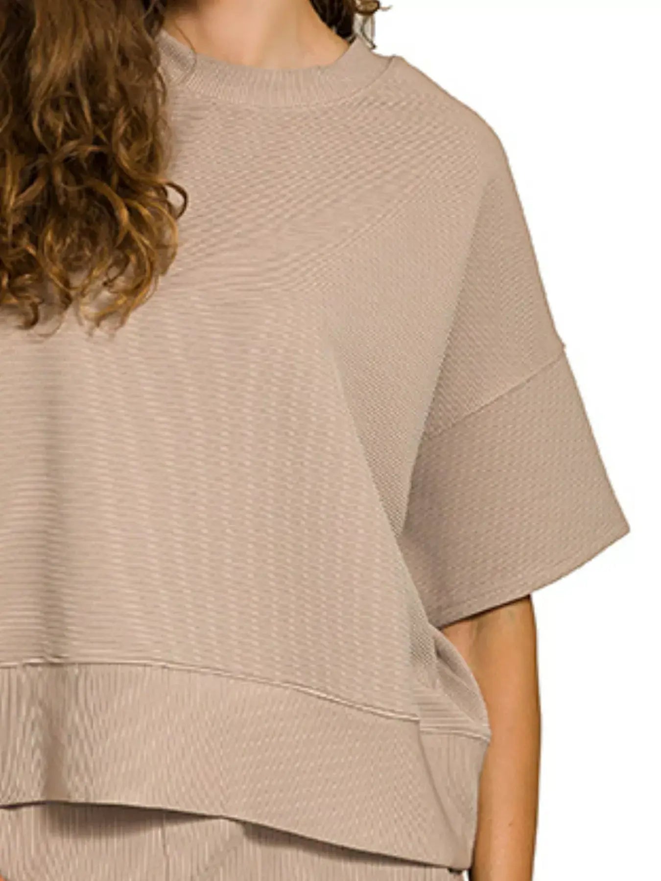 Zenana Ribbed Round Neck Tee & Pants Set