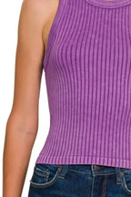 Zenana Ribbed Washed Seamless Tank Top