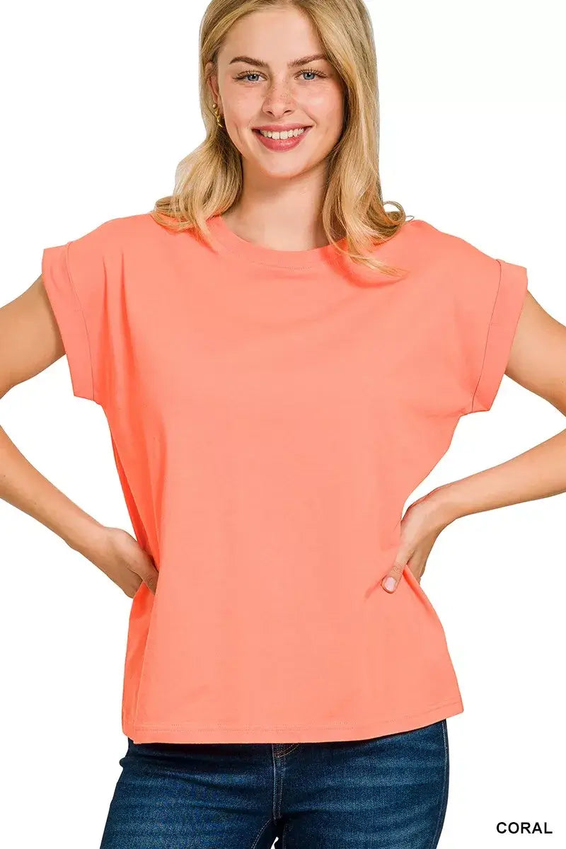 Zenana Round Neck Folded Short Sleeve T-Shirt Hauptbild