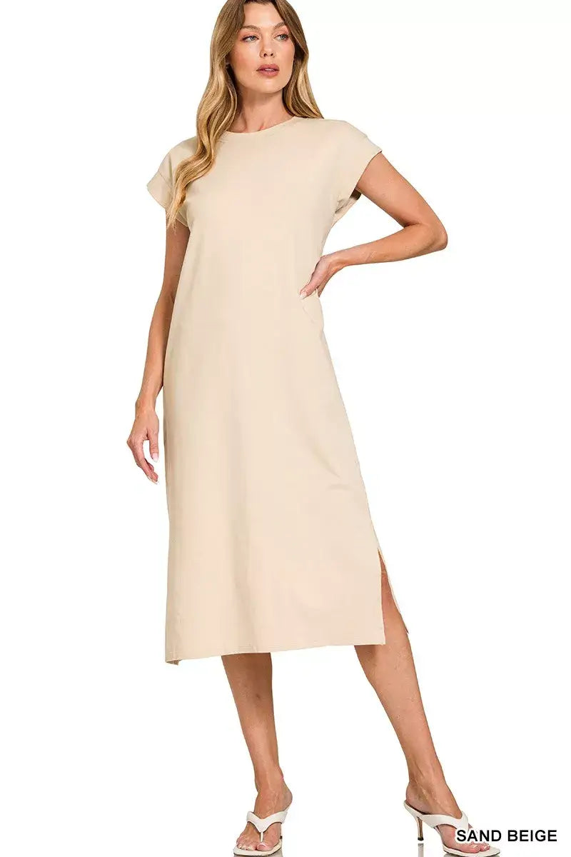 Zenana Round Neck Side Slit Midi Dress Hauptbild