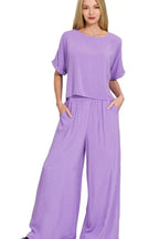 Zenana Round Neck T-Shirt and Wide Leg Pants Set