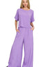Zenana Round Neck T-Shirt and Wide Leg Pants Set