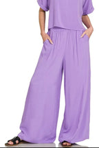 Zenana Round Neck T-Shirt and Wide Leg Pants Set