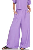 Zenana Round Neck T-Shirt and Wide Leg Pants Set