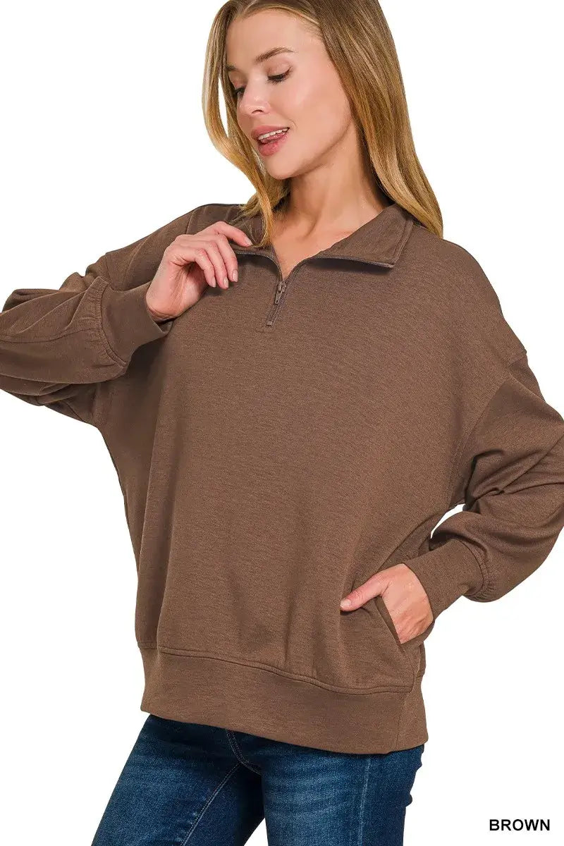 Zenana Scuba Quarter-Zip Sweatshirt