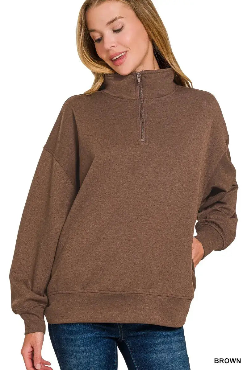 Zenana Scuba Quarter-Zip Sweatshirt