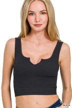 Zenana Seamless Split Neck Bra Tank Top