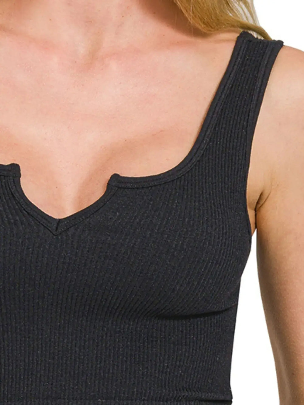 Zenana Seamless Split Neck Bra Tank Top