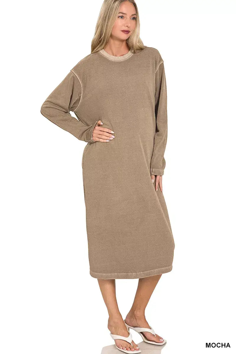 Zenana Soft Fleece Pigment Dye Sweatshirts Dress