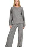 Zenana Soft Melange Hacci Long Slv Tee & Pants Set