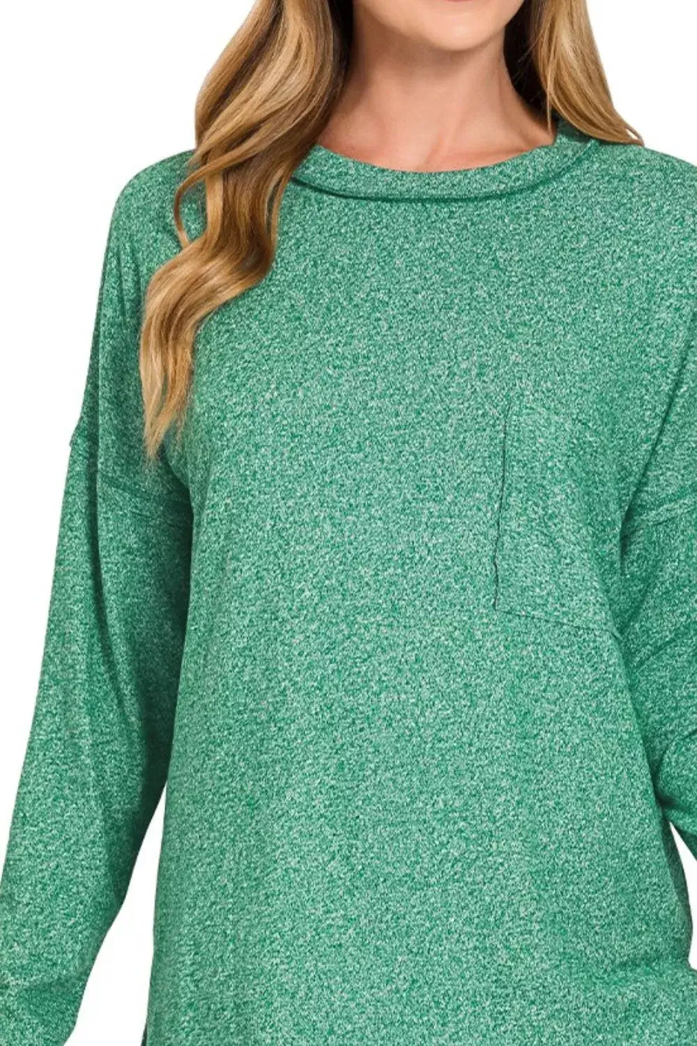Zenana Soft Melange Hacci Round-Neck Long Sleeve T-Shirt