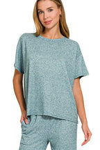 Zenana Soft Melange Short Sleeve Tee & Long Pants Set