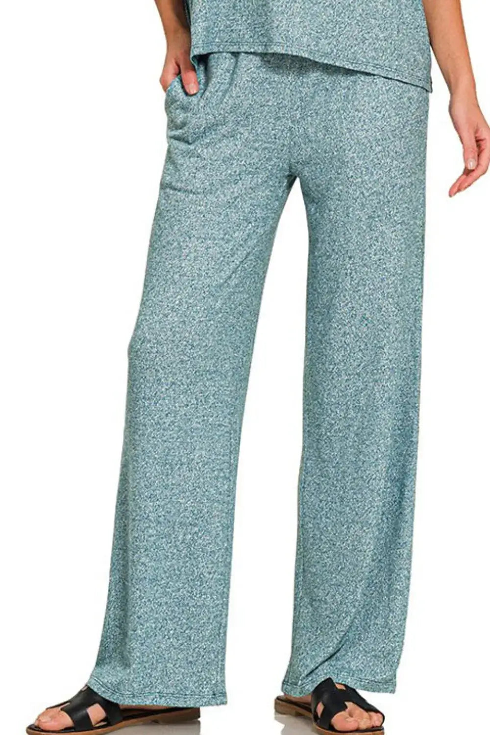 Zenana Soft Melange Short Sleeve Tee & Long Pants Set