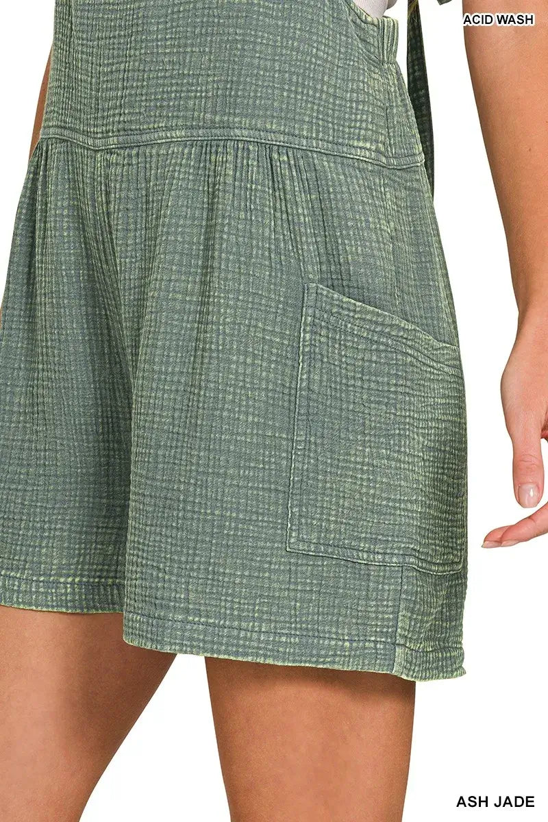 Zenana Washed Double Gauze Tie Back Rompers