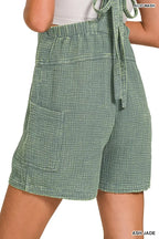 Zenana Washed Double Gauze Tie Back Rompers