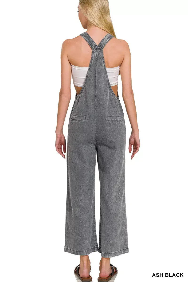 Zenana Washed Knot Strap Pockets Jumpsuit
