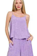 Zenana Woven Acid Crinkle Washed Cami & Pants 2 Piece Set