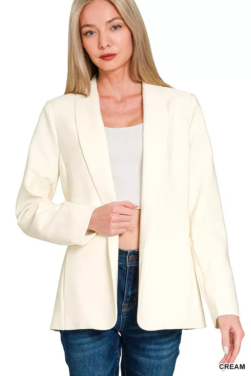 Zenana Woven Long Sleeve Blazer With Lining