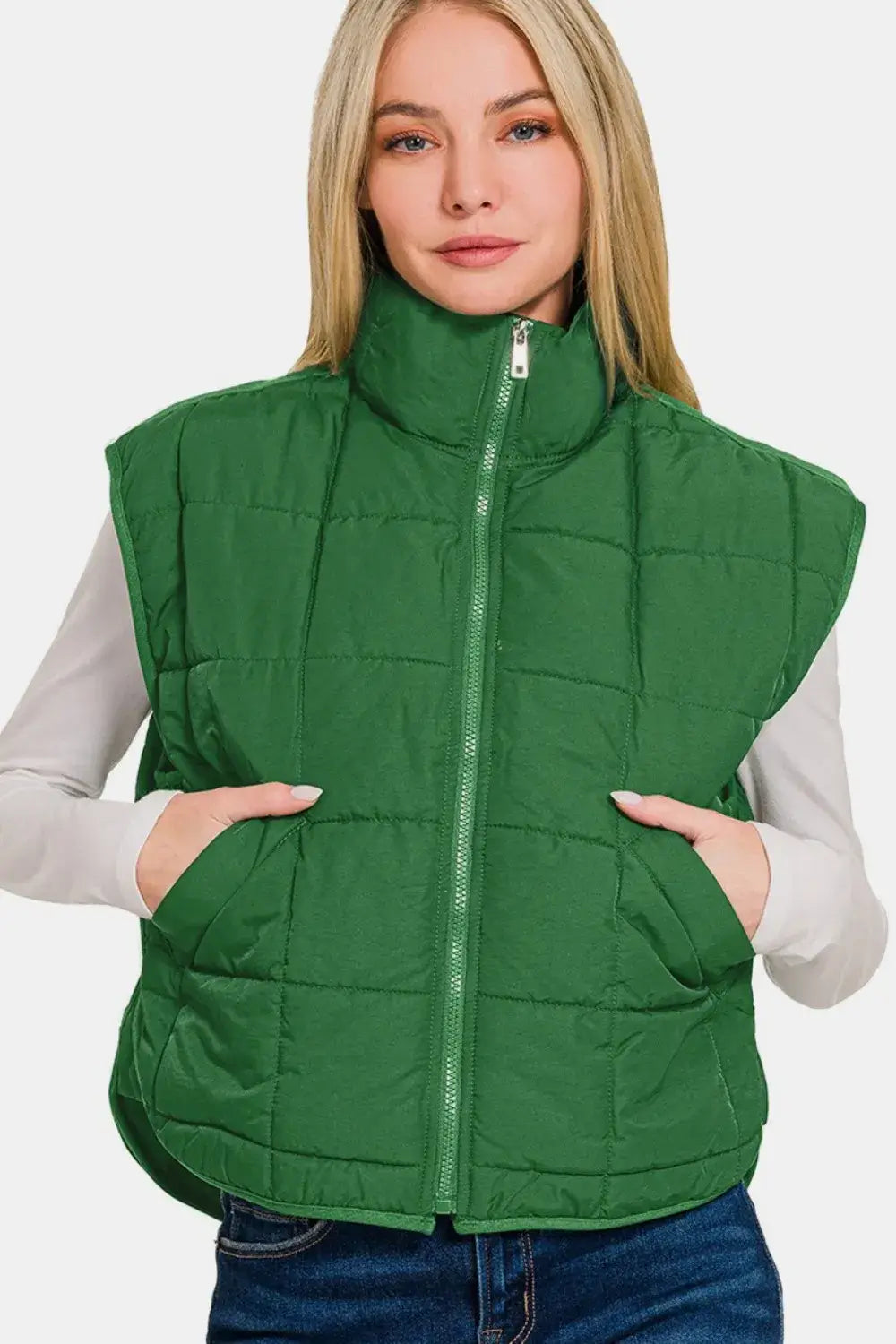 Zenana Zip Up Cropped Puffer Vest with Pockets Hauptbild