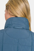 Zenana Zip Up Cropped Puffer Vest with Pockets