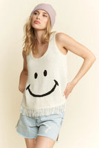 Jade By Jane Full Size Smiley Fringe Hem Tank Plus Size